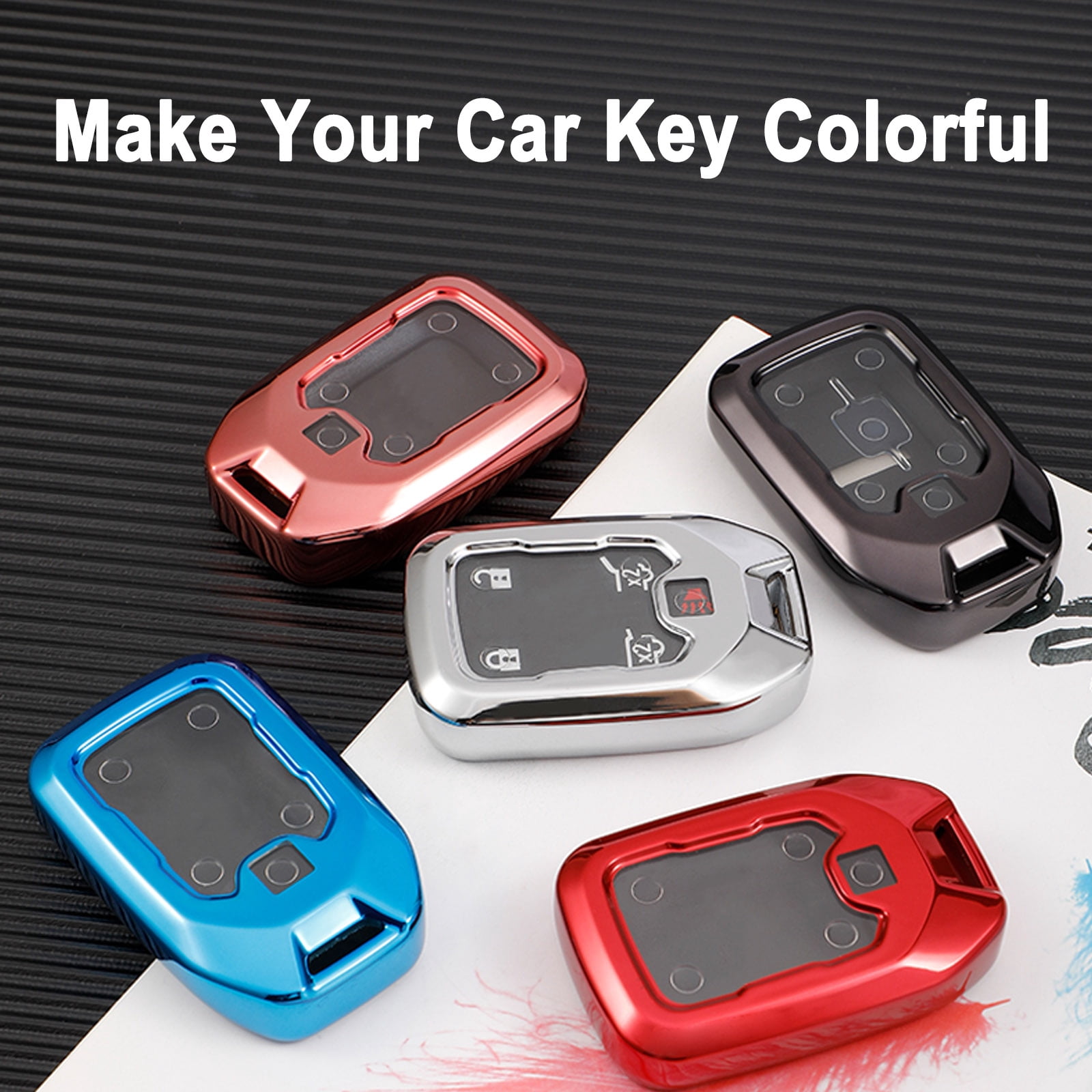 TPU Key Fob Cover For GMC Sierra, Terrain, Acadia, Yukon - Leather Keychain, Red - View #8