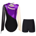 thumbnail image 2 of YONGHS Gymnastics Leotards for Women Metallic Long Sleeve Dance Leotard Shiny Bodysuit with Shorts Purple XXL, 2 of 5