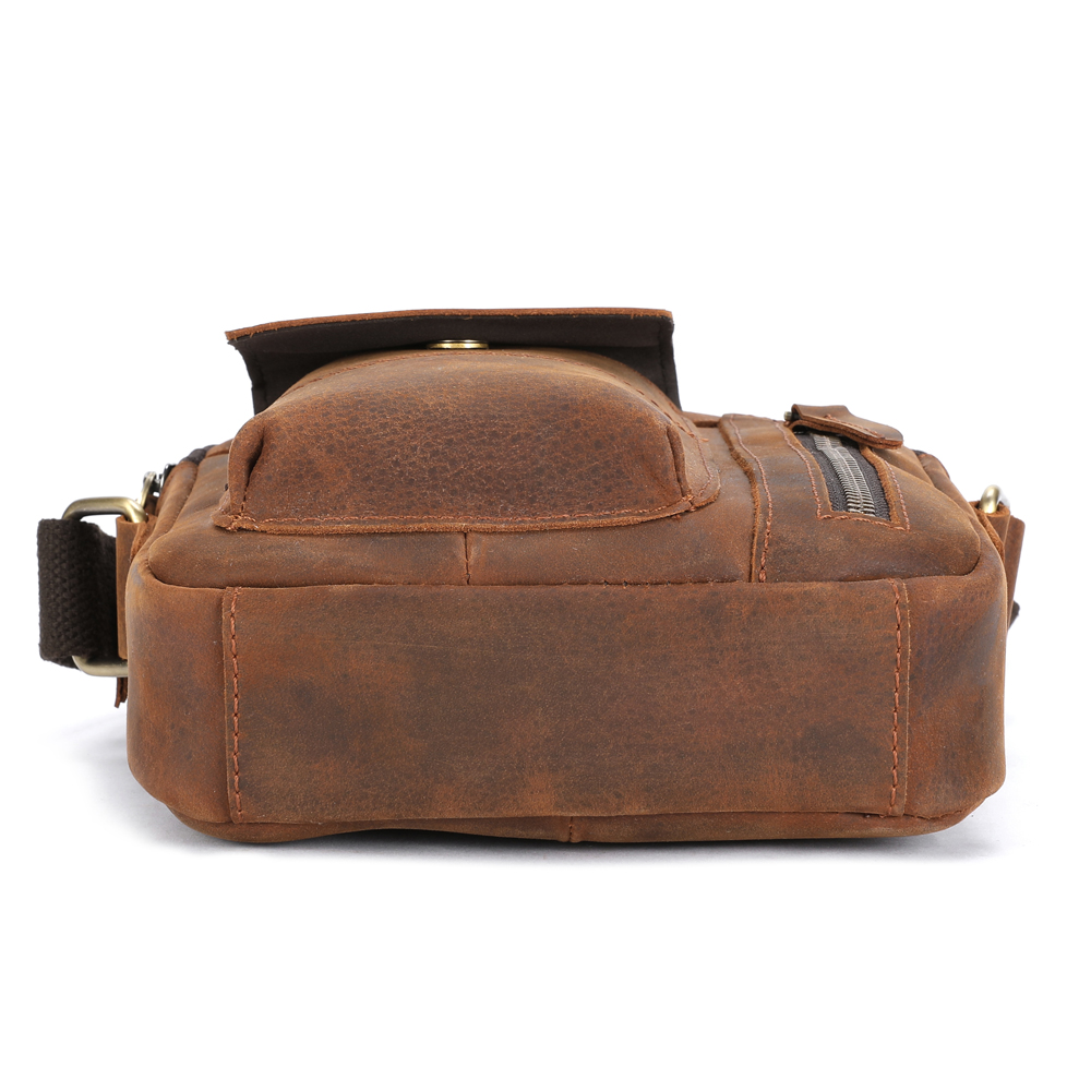 LEBULLBRO Retro Men's Sling Leather Shoulder Crossbody Bags Vintage Medium Handbag