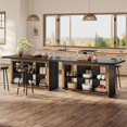 thumbnail image 5 of Tribesigns Kitchen Island with Storage, Counter Height Island Table with 6 Open Cubbies & Footrests, Coffee Bar for Dining Room (Black + Wood), 5 of 5