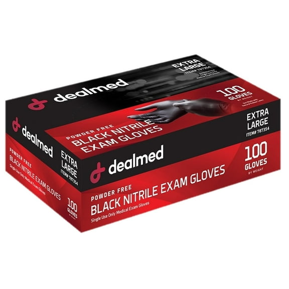 Dealmed Nitrile Exam Gloves, Black – 100 Count Disposable, Non-Irritating, Latex Free, Multi-Purpose for First Aid and Medical Facilities (X-Large, Pack of 1)