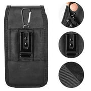 For Nokia C300 N155DL / Nokia G310 5G / Nokia G42 Vertical Nylon Canvas Holster Universal Cell Phone Pouch Secure Closure with Credit Card Slot & Belt Clip Loop Carabiner - Black