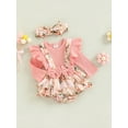 thumbnail image 4 of Elippeo Baby Girls 2Pcs Fall Outfits 3 6 9 12 18 Months Long Sleeve Romper Floral Suspender Dress + Headband Set, 4 of 9