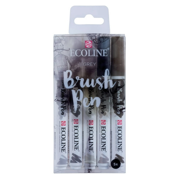 Ecoline Liquid Watercolour Brush Pen Set, 5-Colors, Grey
