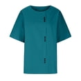 thumbnail image 5 of larppty Oversized Crew Neck Linen Tops for Women Short Sleeve Cotton Blend Tee Shirts (Dark Green, 3XL), 5 of 6