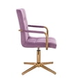 thumbnail image 3 of Silla para tocador Euroluce Contemporary Design Terciopelo Purpura giratorio con brazos estructura cromo dorado base de cruz Altura ajustable, 3 of 4