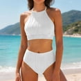 thumbnail image 2 of vigerkar Women High Waisted Bikini Sets - Two Piece Swimsuit High Neck Bathing Suits Tummy Control Swimwear (White, M), 2 of 9