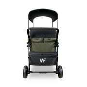 WonderFold W4 4 Seater Quad Stroller Wagon, Stylish All Terrain Ride with Raised Seats & Adjustable Canopy, Olive Green