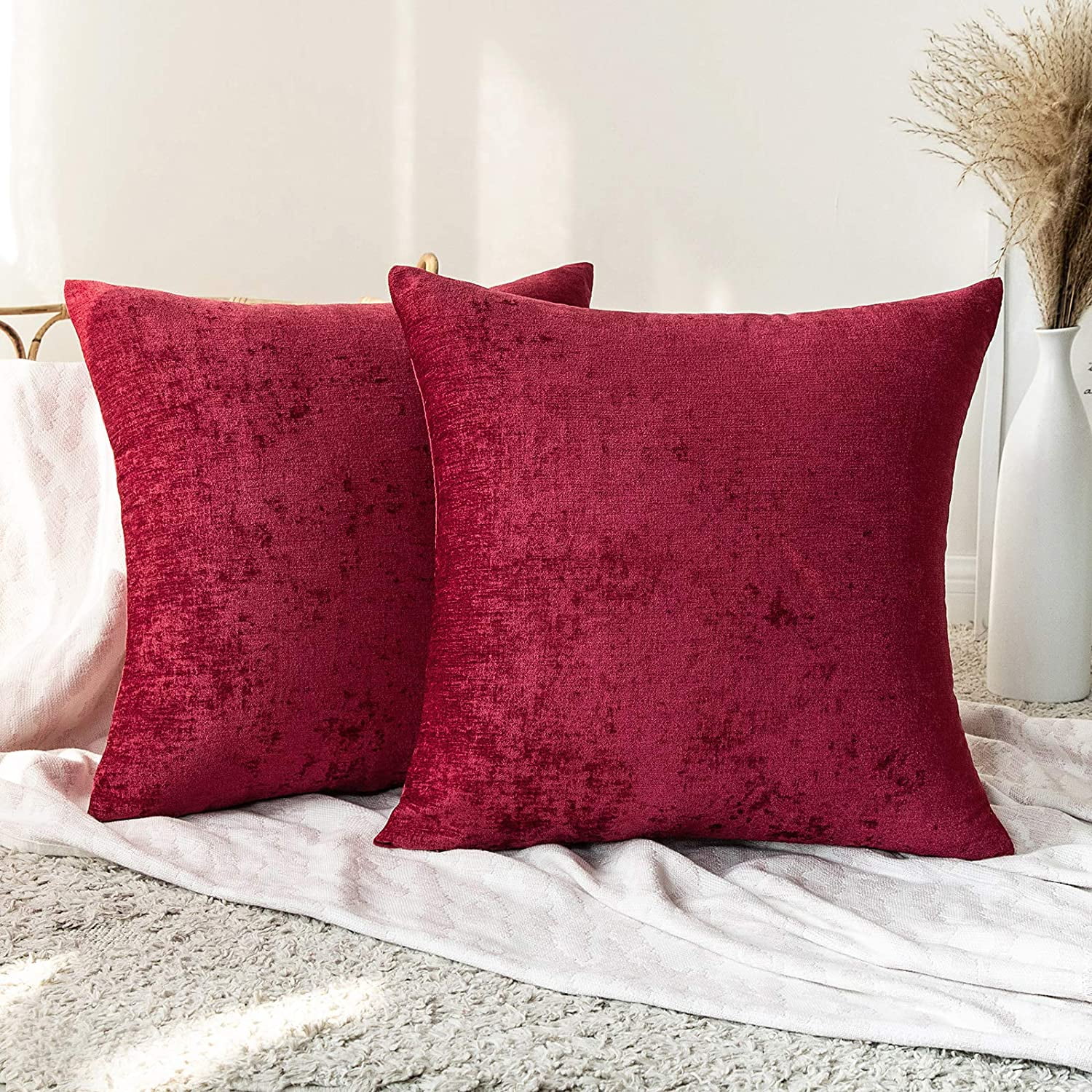 Orange, 20''x20'' SUNSHINE FASHION Decorative Linen Chenille Throw Pillow Covers Cushion Case Farmhouse Pillowcase for Couch Sofa Bed … 