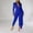 Blue, variant on Women Pants Suits, Solid Color V-Neck High Elasticity Jumpsuit Set for Casual Wear