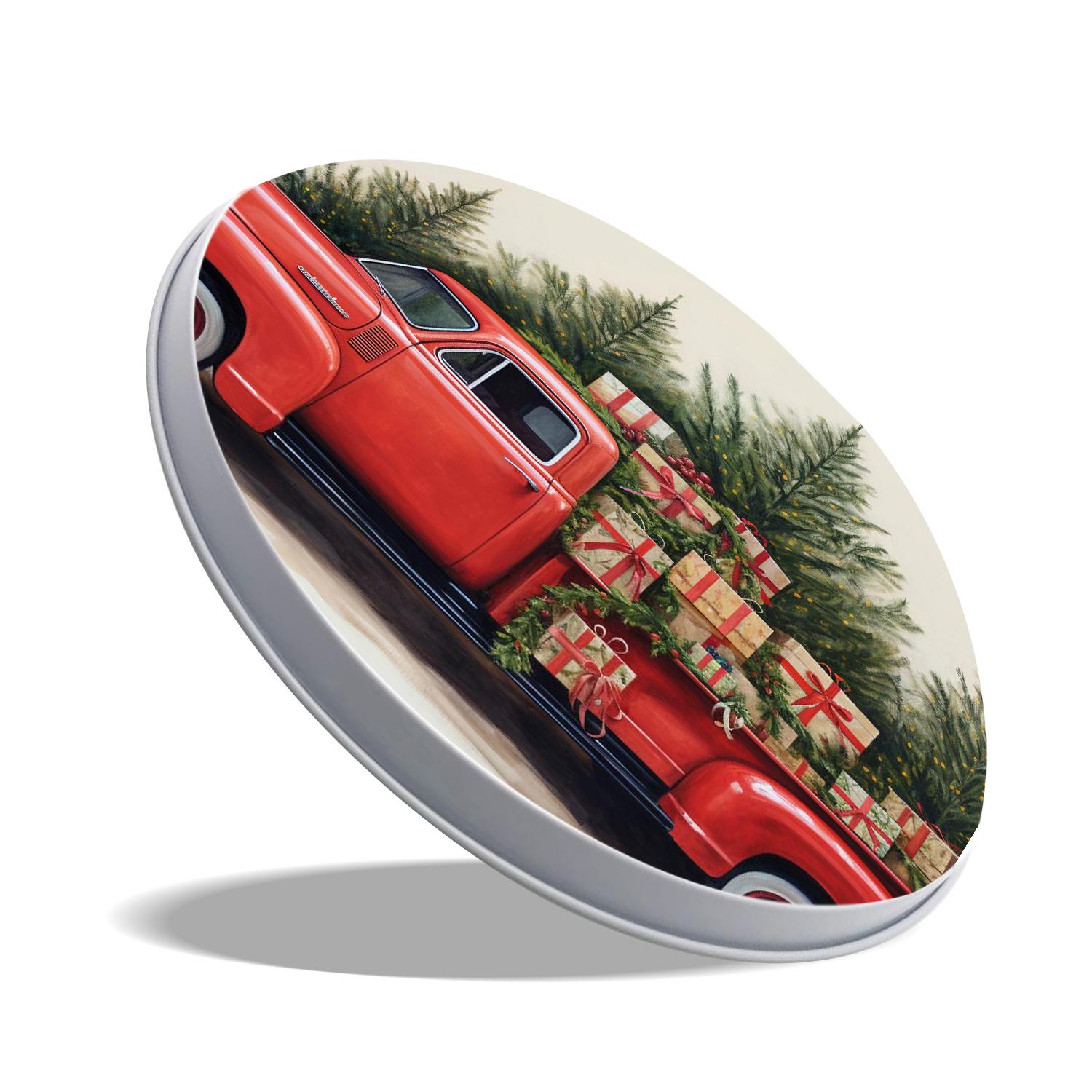 Decorative Stove Burner Covers 4 Pcs Metal Round Stove Burner Covers 8Inch And 10Inch for Home Decor Cooktop Decorative ,Blue Wooden Christmas Truck Poinsettia colorful pattern