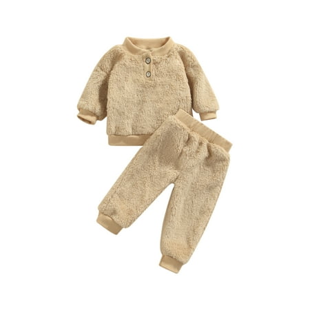 

IZhansean 2Pcs Newborn Infant Baby Girls Boys Fall Winter Outfits Fluffy Long Sleeve Sweater Tops + Long Pants Set Apricot 0-6 Months