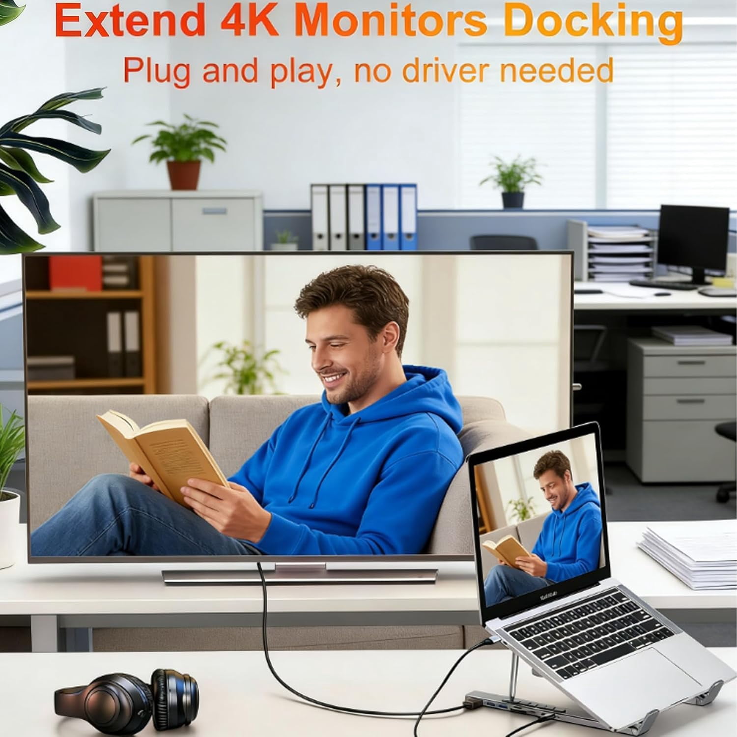 Docking Station Laptop Stand with 4K , 8 in 1 USB C Laptop Docking Station Stand, Portable Adjustable Computer Holder with USB 3.0, PD 100w, Multiport Adapter for Notebook Tablet (1Pcs)