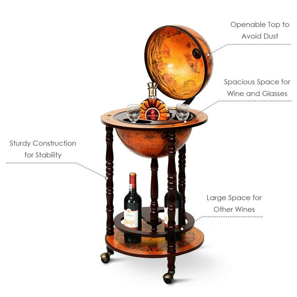 Gymax Wood Globe Wine Bar Stand 16th Century Italian Rack Liquor Bottle Shelf Walmart