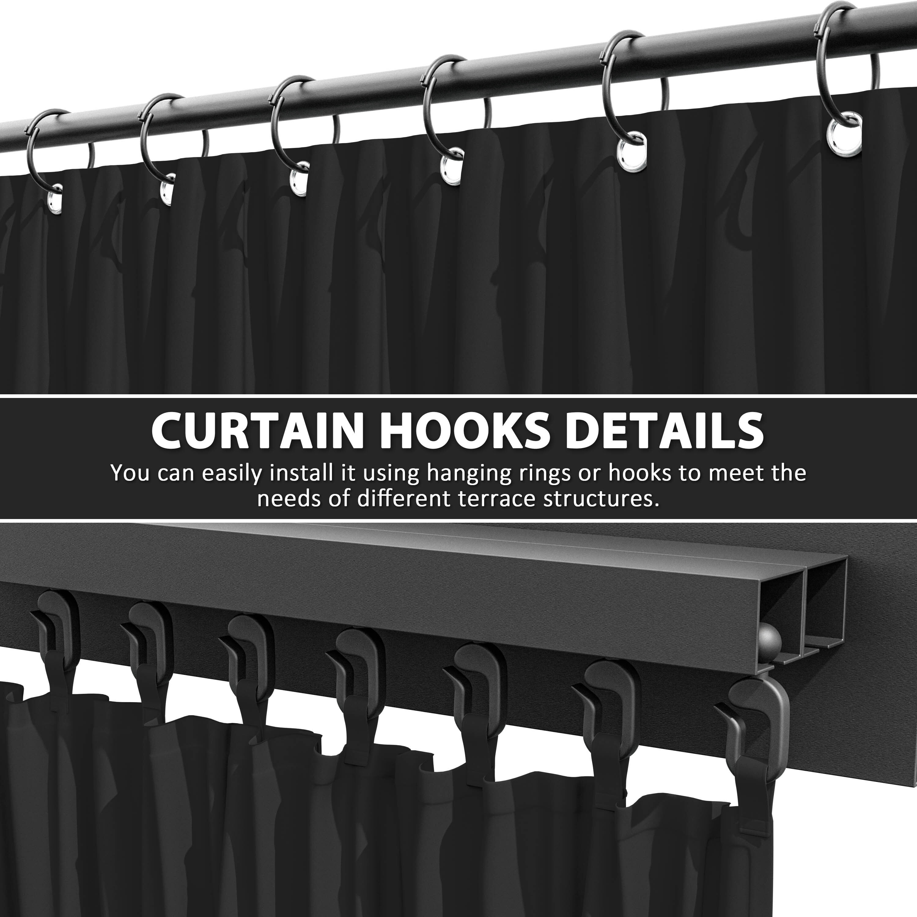 Kimunuk Outdoor Replacement Curtains for 12' X 12' Gazebo, Waterproof 4-Panels Black Gazebo Universal Privacy Sidewall Curtains with Zipper for Patio Garden Backyard, Curtain Only