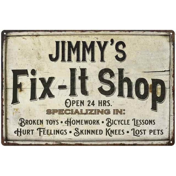 JIMMY'S Fix-It Shop Sign Grandpa Dad Wall Decor 8 x 12 High Gloss Metal 208120006102
