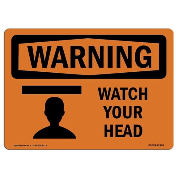SignMission OS-WS-D-35-L-12896 Warning Watch Your Head OSHA Decal Sign