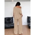 thumbnail image 6 of Women'S 2 Piece Travel Outfits Casual Short Sleeve Knit Sweater Set Wide Leg Pants Lounge Sets Khaki XL, 6 of 8