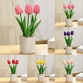 thumbnail image 3 of 1 Pot Artificial Potted Tulips Flowers with Cement Vase Vivid Tulip Flowers Arrangement for Home Office Décor House Decorations 10inch, 3 of 9