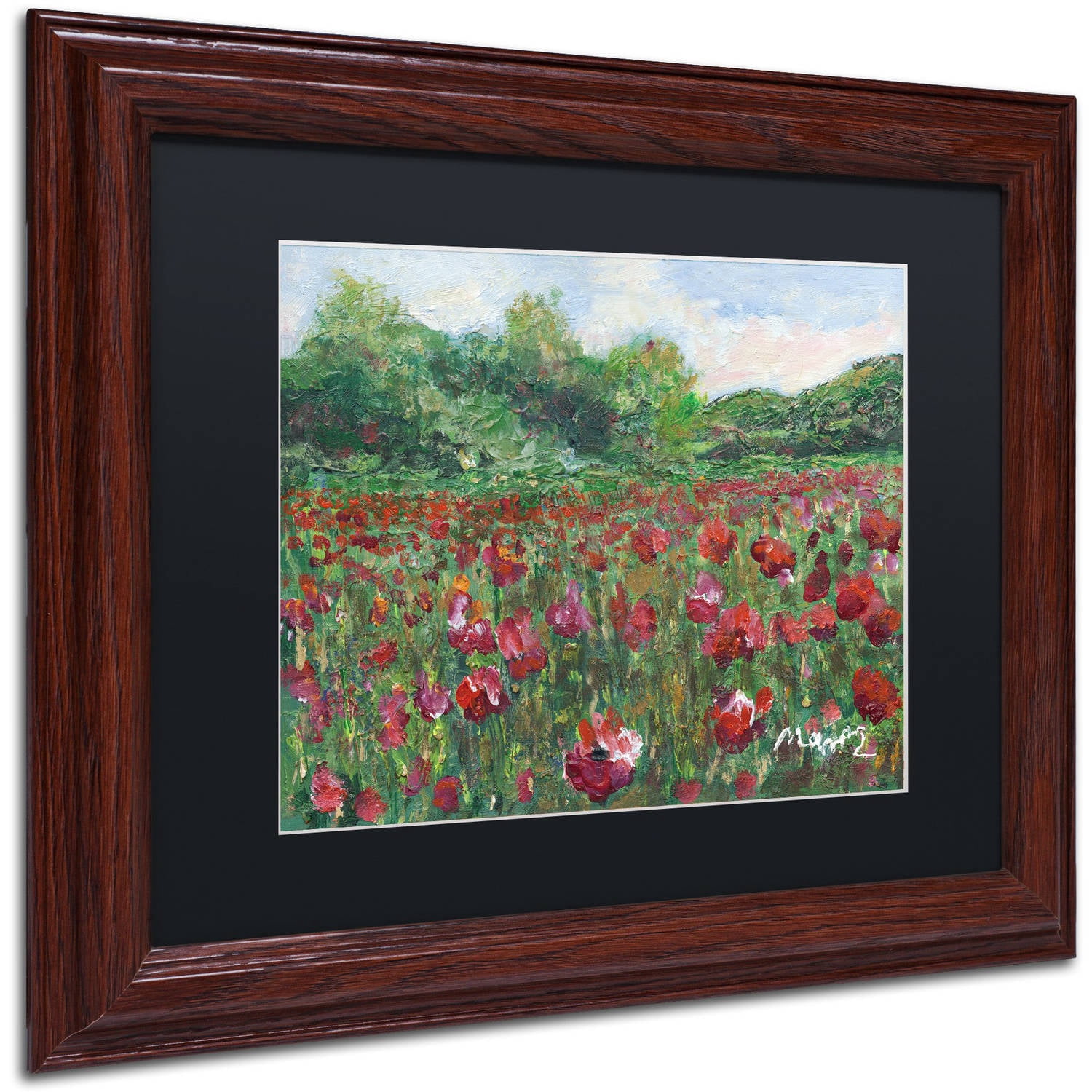Trademark Fine Art "Poppy Field Wood" Canvas Art by Manor Shadian Black Matte, Wood Frame