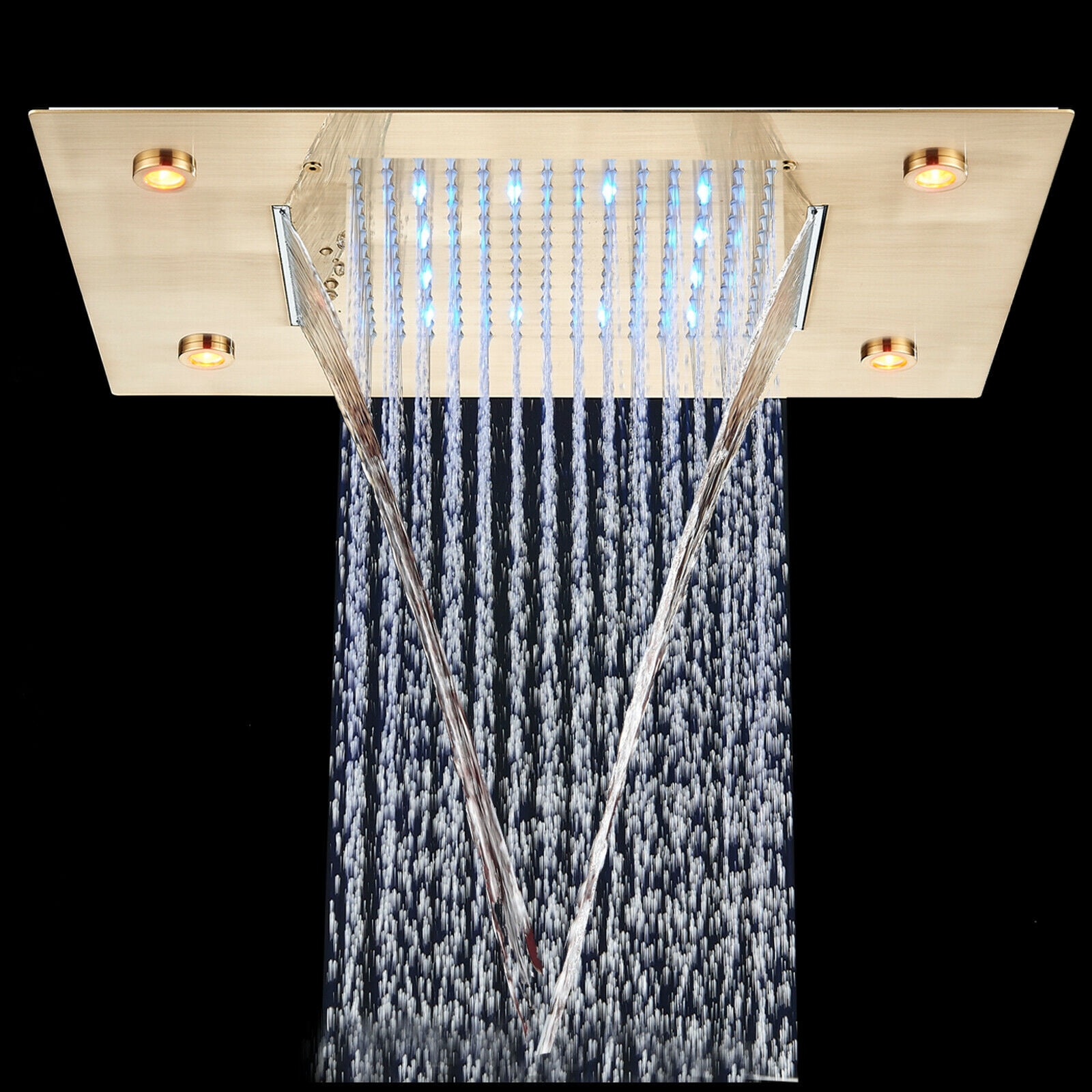 Color Changing LED Shower Head High Pressure Rain Remote Control Brushed Gold