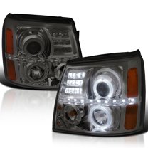 Spec-D Tuning LED Dual Halo Projector Headlights Smoke Lens Compatible with 2002-2006 Cadillac Escalade All, Left   Right Pair Headlamps Assembly