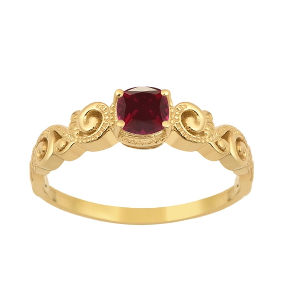 925 Sterling Silver Gold Vermeil Ruby Glass Field Cushion 6mm Women's Solstic Valentines Day Gifts Ring, 0.75 Ct