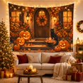 thumbnail image 3 of Black Cat on Pumpkin Porch with Lanterns, Whimsical Cottagecore Style for Cat Lovers, Autumn Wall Decor Halloween Gift, Tapestry Wall Hanging for Entryway and Dorm, 3 of 7