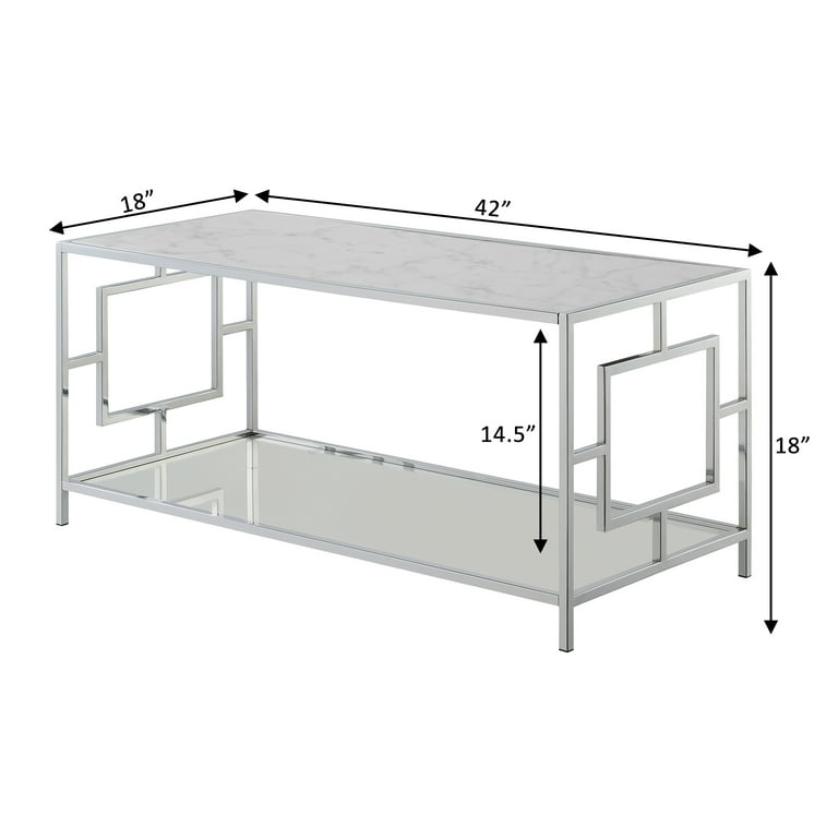 Convenience Concepts Town Square Tavolo Da Ingresso In Finto Marmo Bianco Con Ripiano In Vetro - Cromato, 80x30x76 Cm - 5