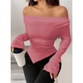thumbnail image 4 of Women'S Long Sleeve Draped Neck Shirts Slim Fit Going Out Y2k Tops Blouses Fall Outfits Fashion Clothes Peach Color XXL, 4 of 8