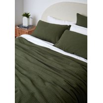 Pavish Export Cotton Waffle Duvet Cover In Dark Olive Green Cotton Waffle Weave Bedding Set with 2 Pillow Shams Comforter and Quilt Duvet Cover Set Twin