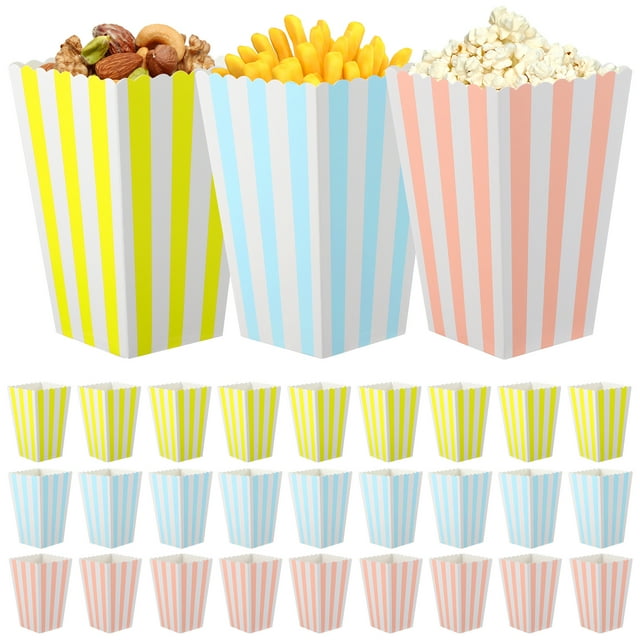 MasteelfCA 60 Pcs Popcorn Boxes Colorful Striped Snack Boxes Candy Containers for Home Theater Party Carnival