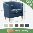thumbnail image 3 of Mid Century Modern Barrel Accent Chair, Upholstered Club Chair with Comfy Armrest and Stable Wood Legs for Bedroom, Living Room, or Reading Corner (Blue), 3 of 11