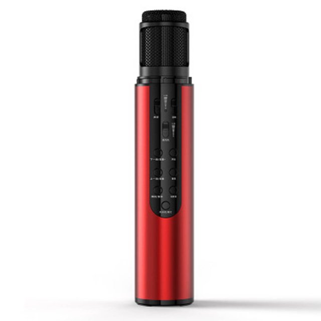 Tholdsy Micrófono de condensación inalámbrico Bluetooth, tarjeta de sonido DSP integrada con altavoz, micrófono de Audio para Karaoke, cambio de Cables de audio/vídeo rojo
