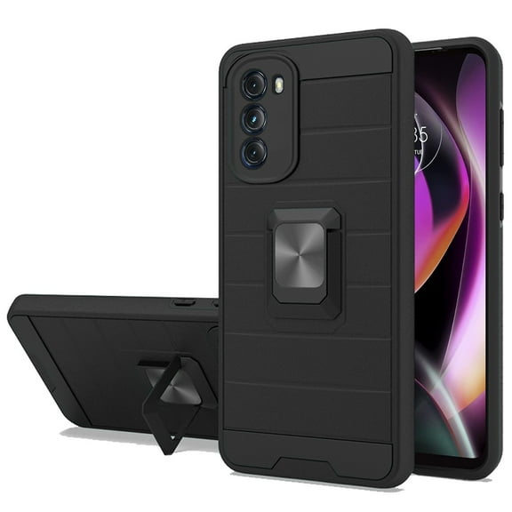 For Motorola Moto G 5G 2022 Magnetic Ring Holder Rubber Hybrid Stand Kickstand Slim Texture Rugged Armor Heavy Duty Cover ,Xpm Phone Case [ Black ]