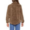 thumbnail image 3 of Abrigos de piel sintética INSPIRE CHIC para mujer, chaqueta de forro polar con solapa y botones, exterior marrón, 3 of 6