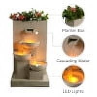 Teamson Home 3-Tier Cascading Outdoor Water Fountain with Planter & LED Lights, Natural