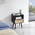thumbnail image 2 of MAYEERTY 15.75" Rattan End Table with Power Outlet & USB Ports – Modern Nightstand with Drawer & Solid Wood Legs, Black, 2 of 9