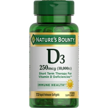 Nature's Bounty Vitamin D3, Immune Health, 250 mcg, Softgels, 72 Count
