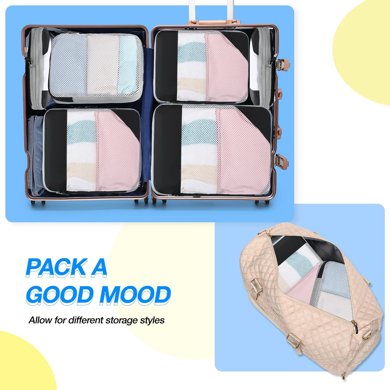 Packing Cubes Compressible, 8 Set Travel Packing Cube Organizer for Carry-on Luggage - Versatile & Reusable Travel Accessories Mesh Storage Bags Maximize Space & Stay Organized for Suitcase
