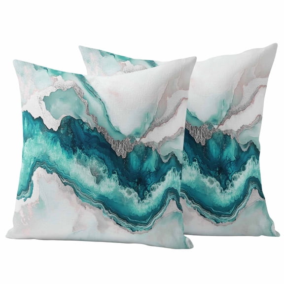 Turquoise Marble Outdoor Waterproof Pillow Covers, Luxury Modern Abstract Texture Art Decorative Square Throw Pillowcase Sofa Cushion Sham for Patio/Couch/Chair, 16"x16" 2 Pack