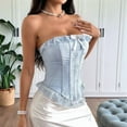 thumbnail image 6 of Women'S Bustier Tops Lace Bustier Tie Waist Shaper Tank Top Blue M, 6 of 8