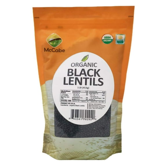 McCabe Organic Black Lentils - Black Lentils Organic | Rich with Fiber & Minerals | USDA and CCOF Certified | Product of USA | 1Lbs