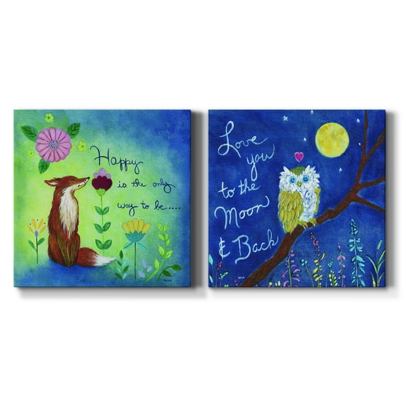 Happy Fox - Premium Gallery Wrapped Canvas - Ready to Hang Set of 2 - 24 x 24 Each