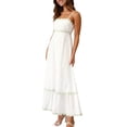 thumbnail image 2 of Bellella Robe d'Été de Plage pour Femme, Robe Maxi Bohème à Bretelles Spaghetti, Ample, Sans Manches, Évasée, Vert + Blanc, P, 2 of 4