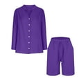thumbnail image 4 of Ndbuld Womens Summer Tops 2025 Fashion Cotton Linen Short Sleeve Shirts V Neck Casual Loose Fit Button Tunic Blouses Outfits Family Gifts Purple 2XL, 4 of 9