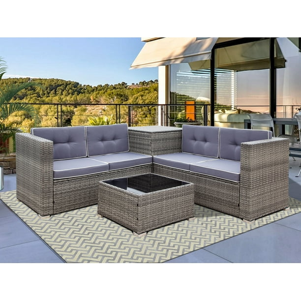 Outdoor Patio Furniture Sets For Backyard Segamrt New 4 Pieces Wicker Set With Seat Cushions Tempered Glass Coffee Conversation Porch Poolside Garden S9133 Com - Patio Conversation Sets With Storage Outdoor Patio Furniture Sets For Backyard Segamrt New 4 Pieces Wicker Set With Seat Cushions Tempered Glass Coffee Conversation Porch Poolside Garden S9133 Com - Patio Conversation Sets With Storage