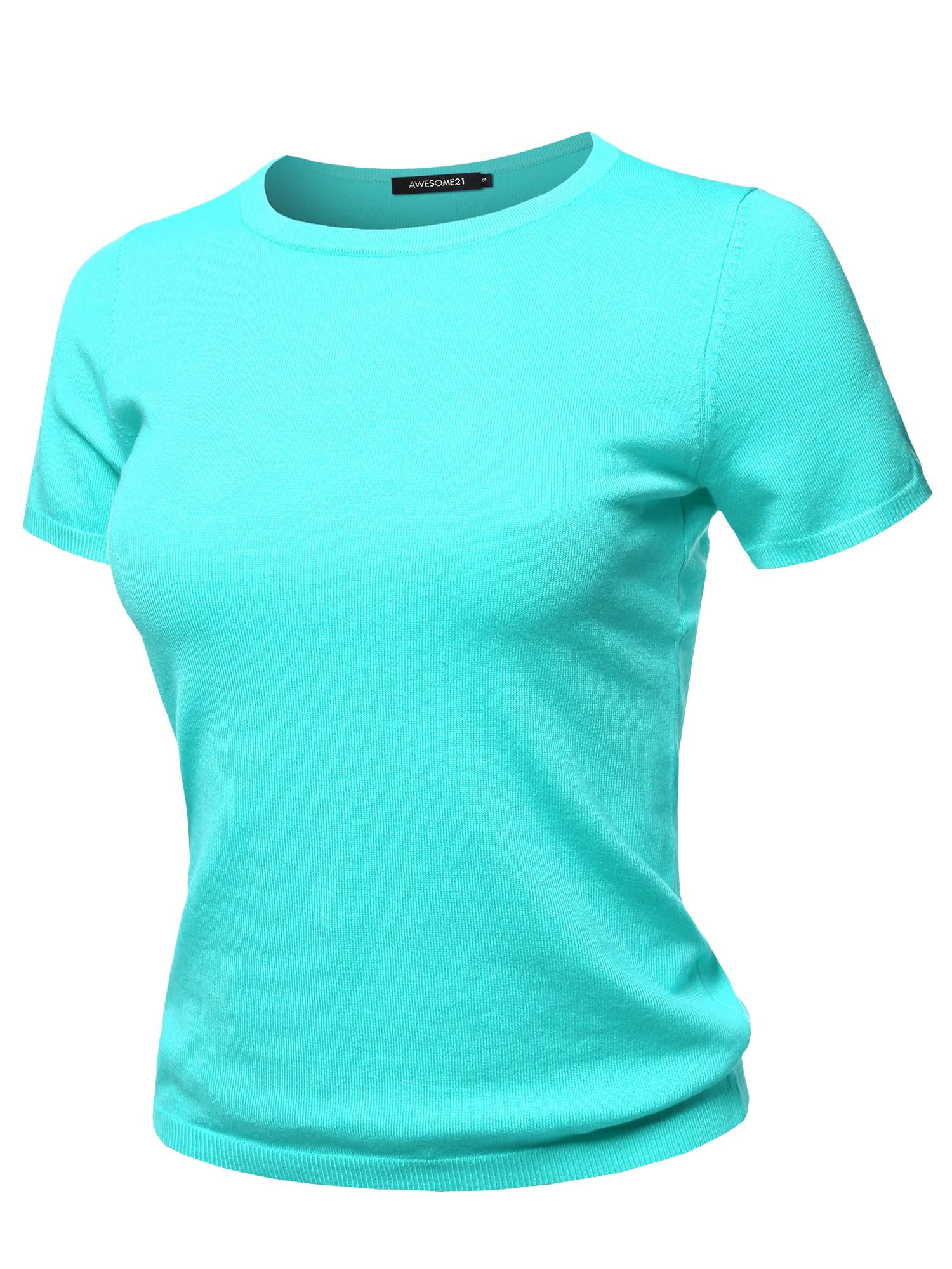 FashionOutfit Women's Classic Solid Round Neck Short Sleeve Viscose Knit Sweater Top