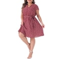 thumbnail image 4 of GRACE & GRANDEUR Women's Plus Size Summer Dress Short Sleeves V-Neck Floral Midi Dresses 1X Red, 4 of 6