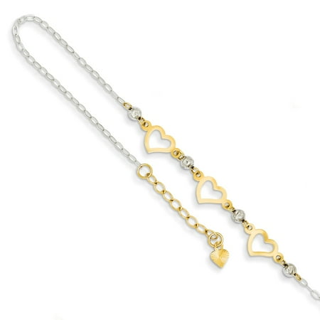 Ankle Bracelet Foot Jewelry Anklet Ice Carats 14kt Two Tone Yellow Ankle Bracelet Foot Jewelry Anklet Ice Carats 14kt Two Tone Yellow Gold Oval Link Beads